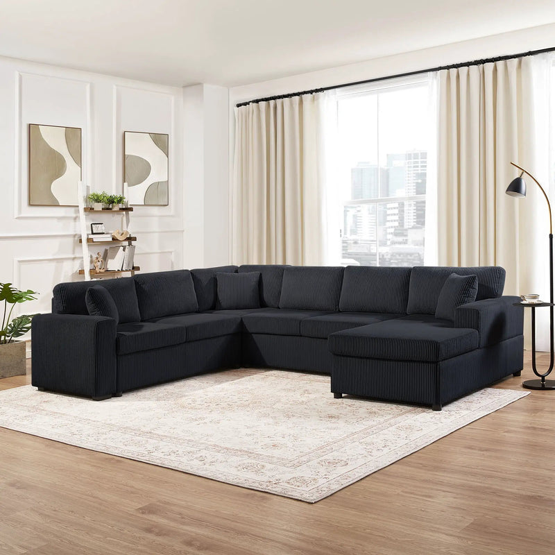 Oversized Sectional U-Shaped Sofa With Chaise Lounge And Three Soft Throw Pillows by Unique Piece Furniture