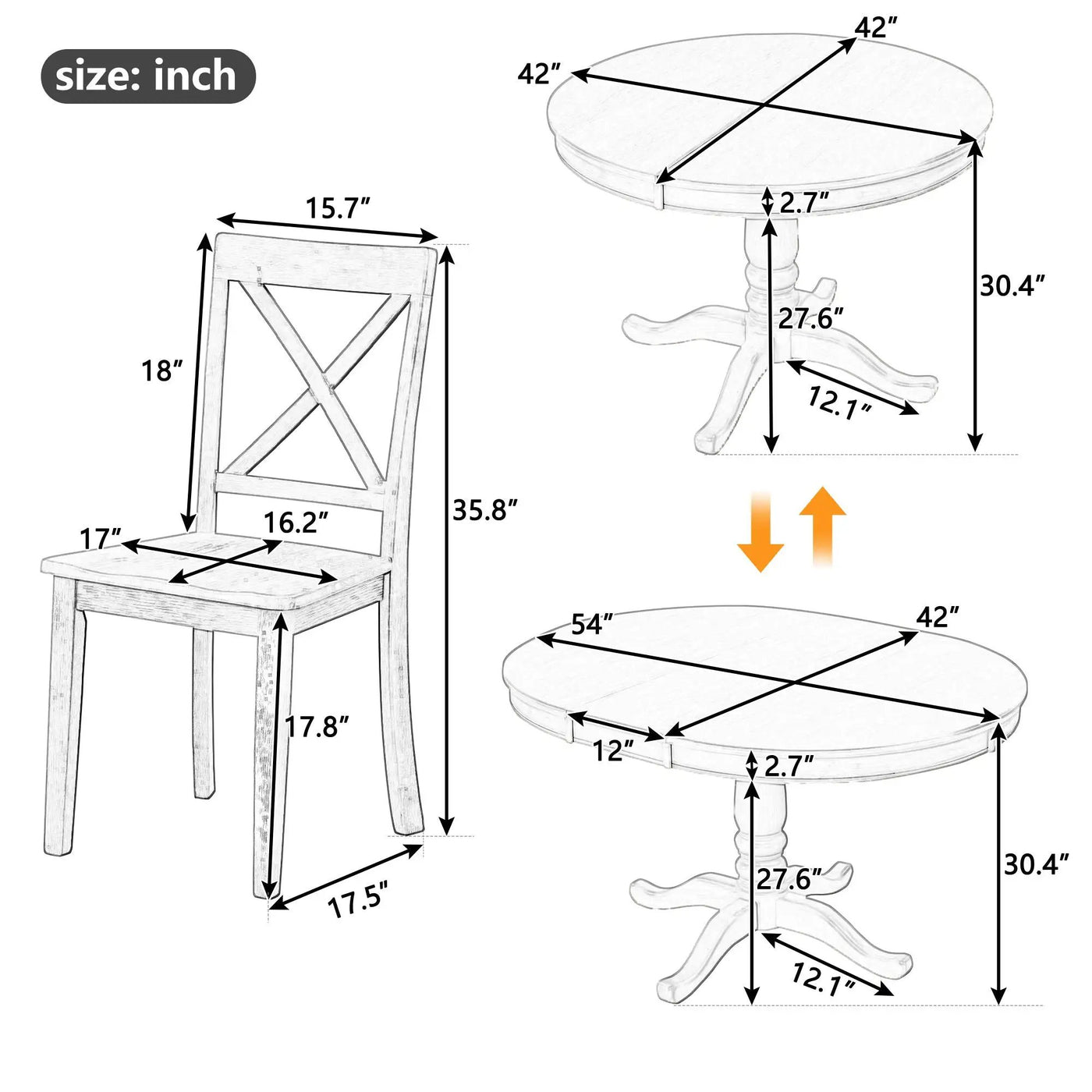 Modern Dining Table Set For 4, Round Table And 4 Kitchen Room Chairs, 5 Piece Kitchen Table Set For Dining Room, Dinette, Breakfast Nook by Unique Piece Furniture