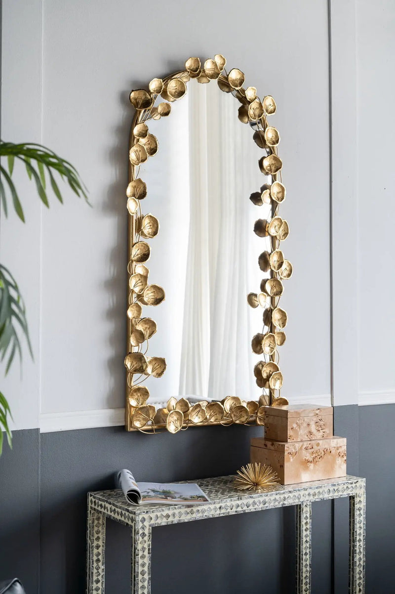 Full Length Arched Wall Mirror With en Leaf Accents Decorative Mirror For Living Room Bedroom - Gold by Unique Piece Furniture