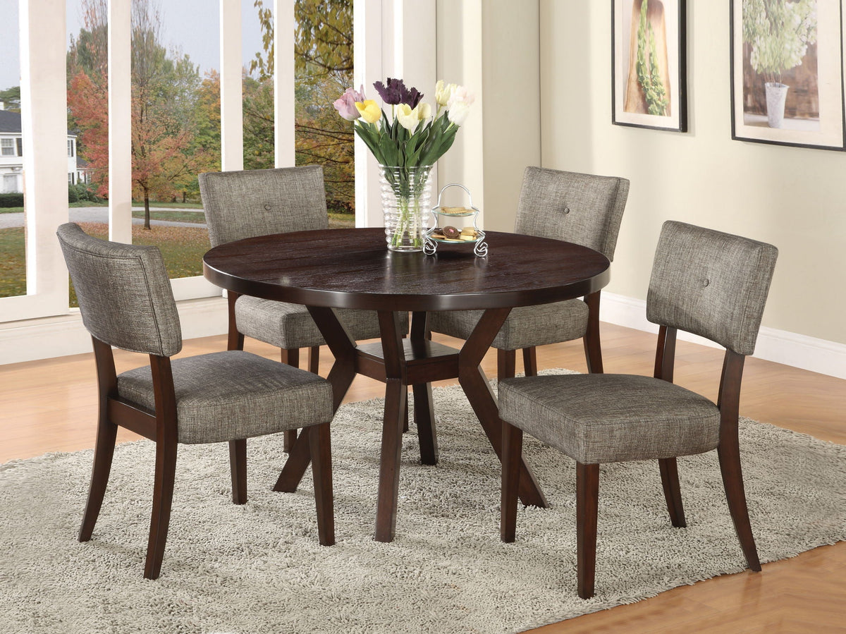 Drake 5 Piece Dining Room Set with Espresso Table and Gray Fabric Chairs