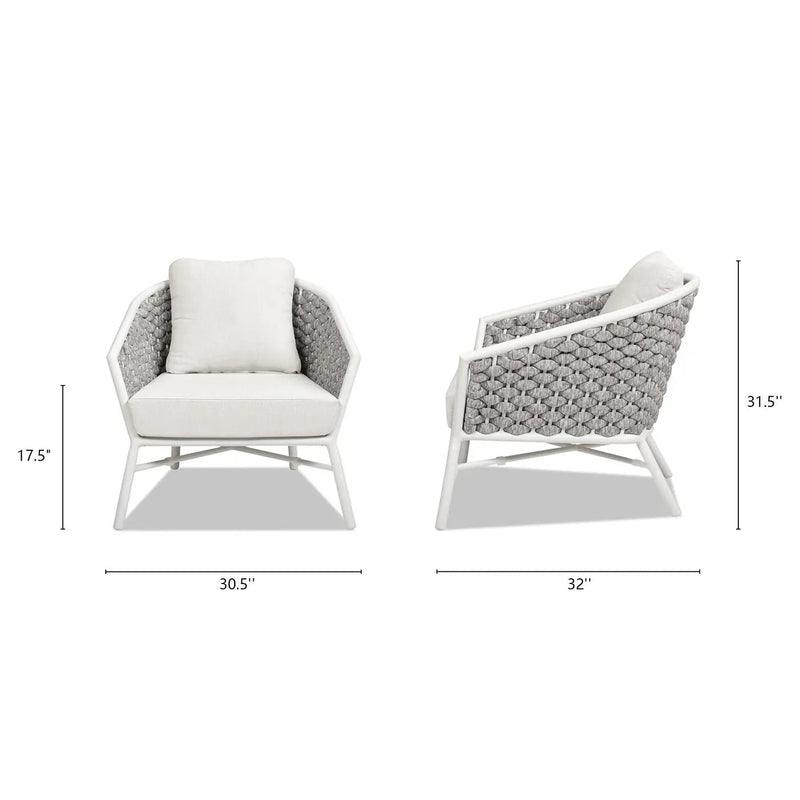Rowan - Rope Barrel Back Patio Accent Arm Chair (Set of 2) - Optic White by HouseOfZazla