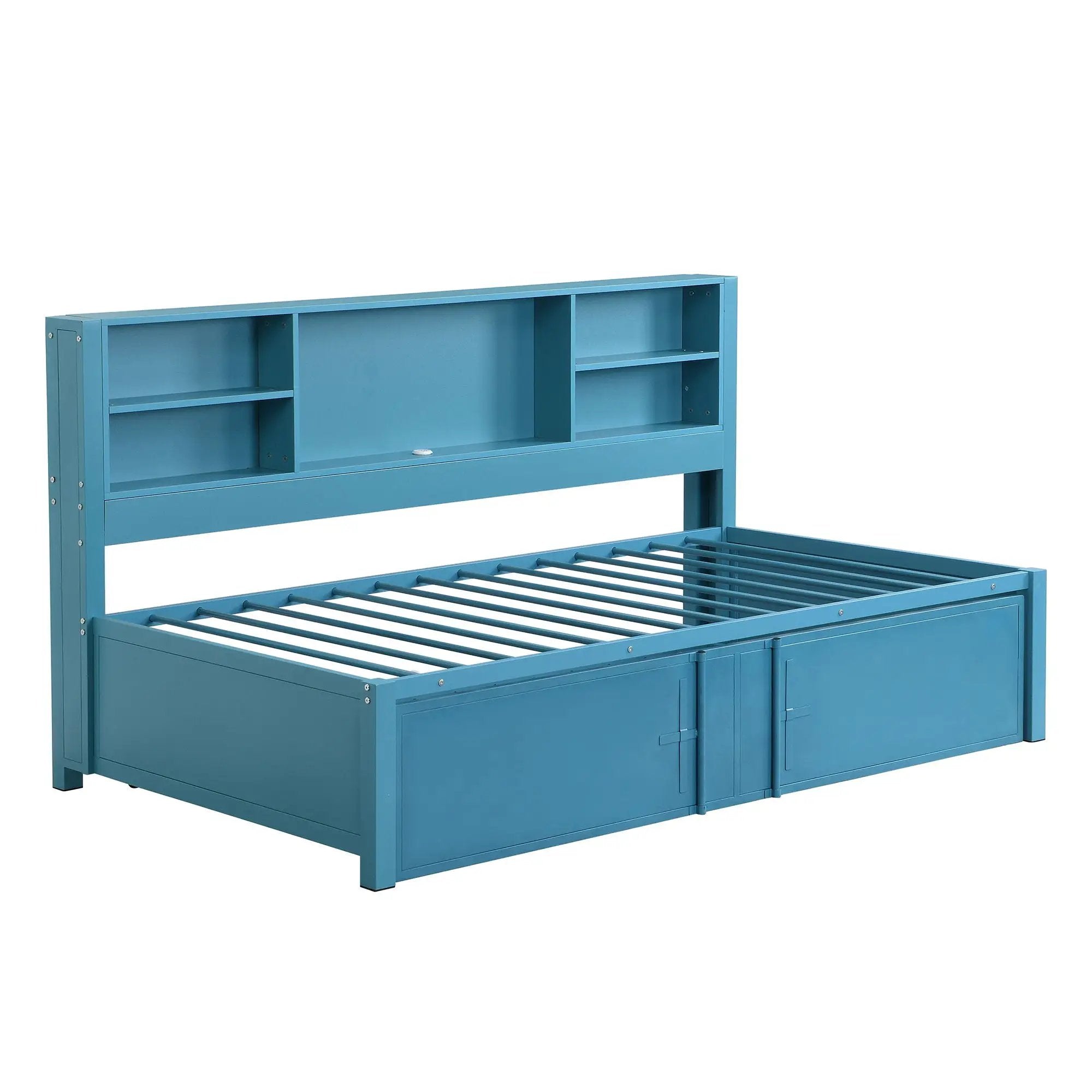 Industrial Metal Daybed With Trundle, Storage Shelves, USB Ports by HouseOfZazla