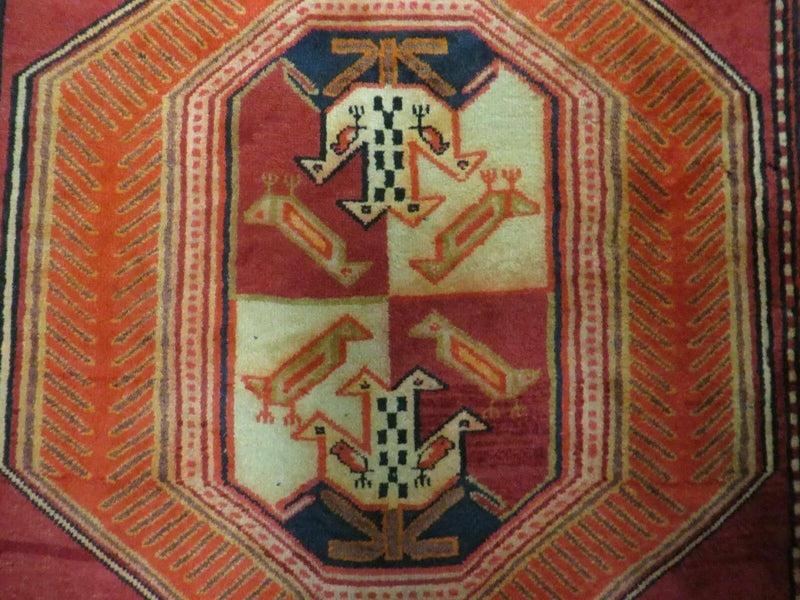 4' 10" X 11' Antique Handmade Turkish Kazak Wool Rug SHIELD Hand Knotted Red by Jewel Rugs