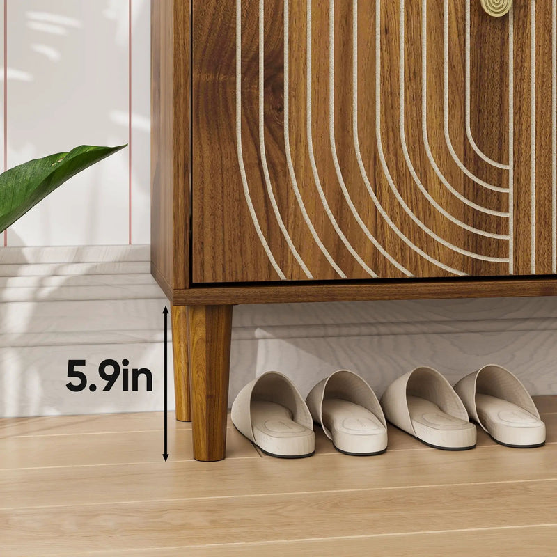 Modern Minimalist Shoe Storage Cabinet With 2 Flip Drawers And Metal Handles - Brown by Unique Piece Furniture