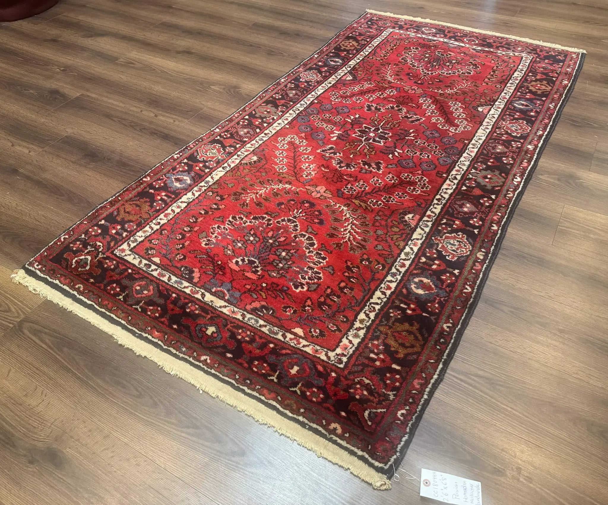 Red Persian Rug 2.6 x 6.8, Floral, Antique Per'sian Carpet, Persian Malayer Rug, Hamadan Rug by Jewel Rugs