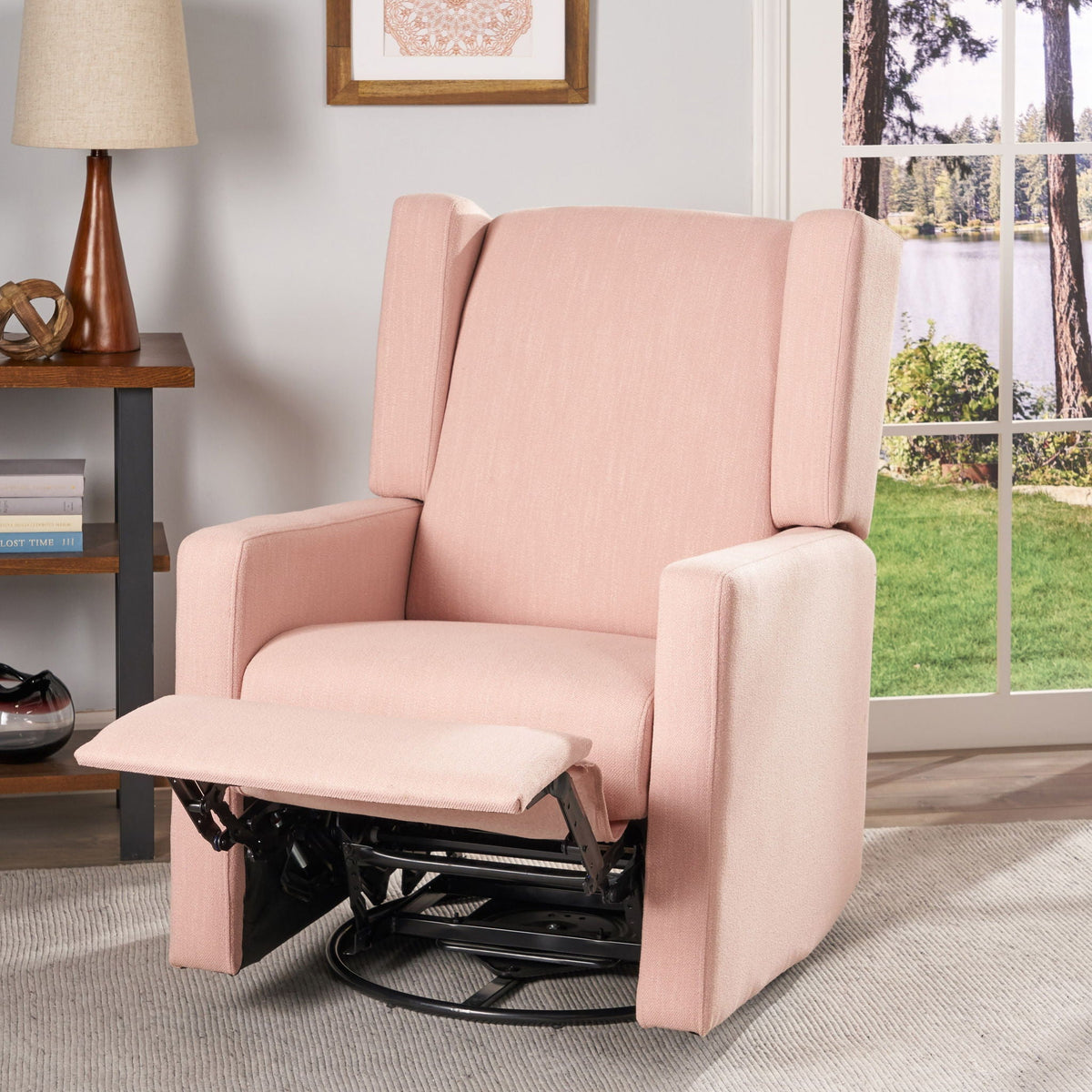 Landau Contemporary Fabric Upholstered Swivel Recliner, photo 7 of 21