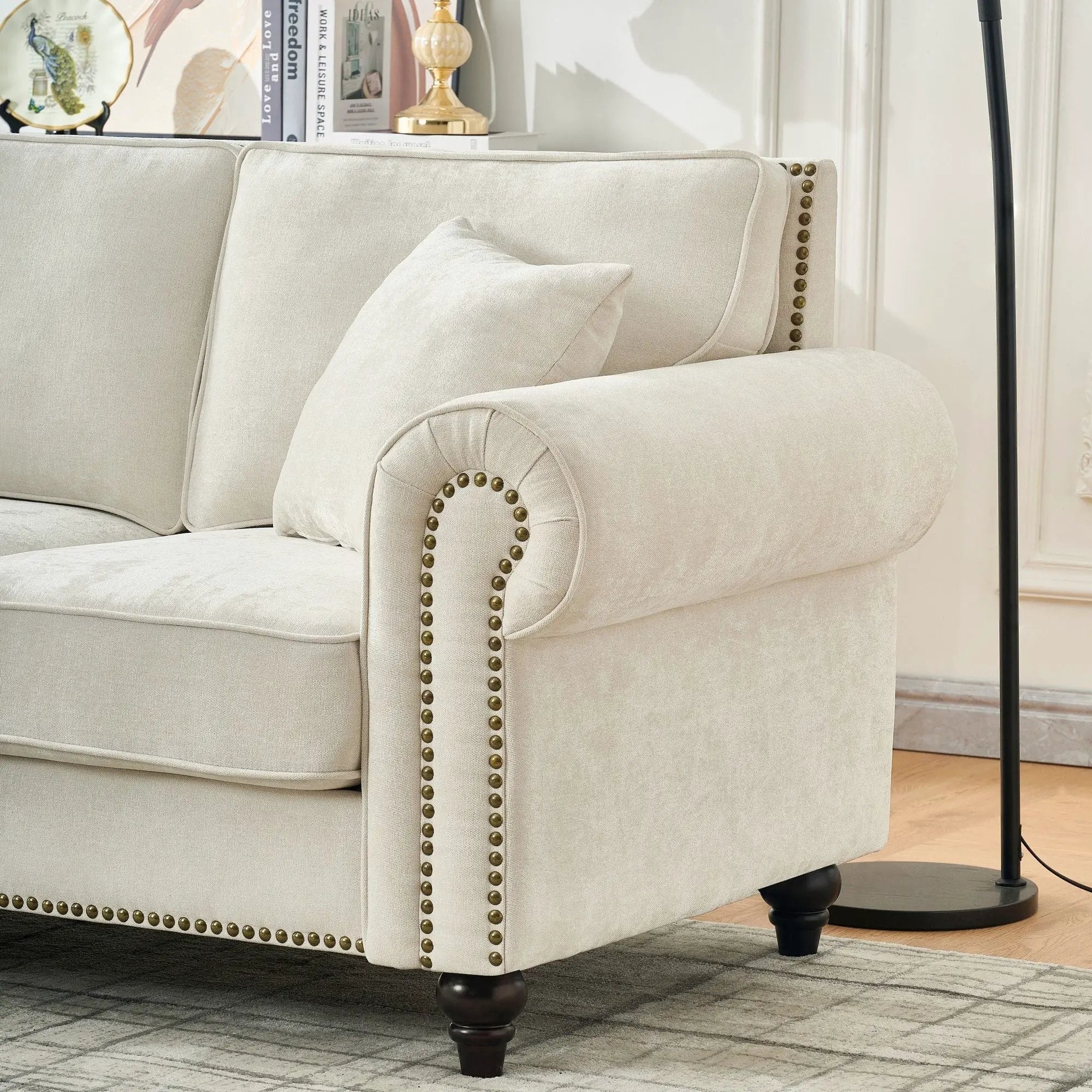 3 Seater Sofa With Tufted Upholstery, Rolled Arms, Nailhead Trim by HouseOfZazla