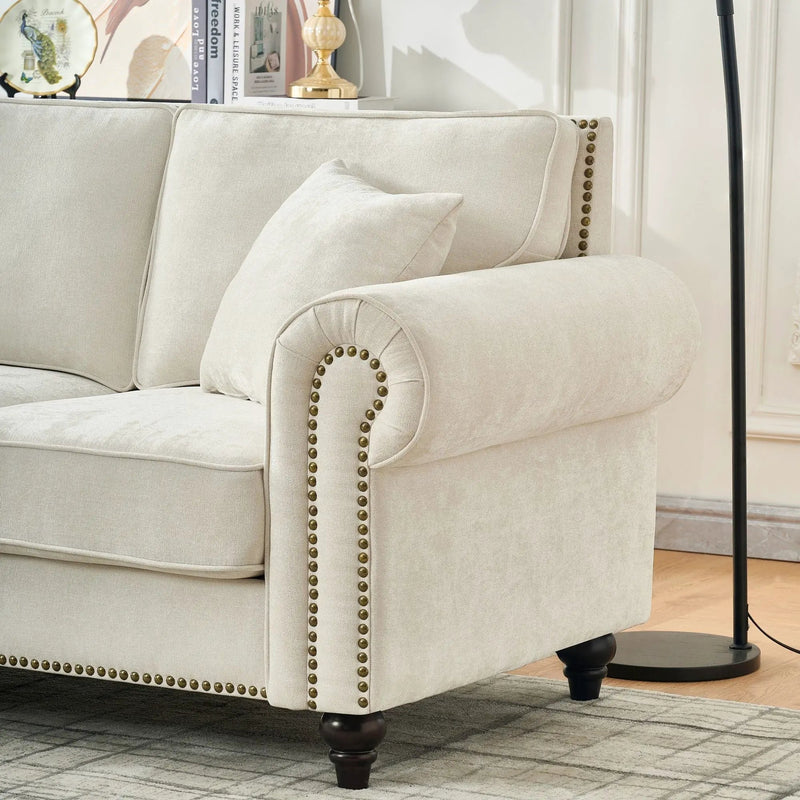 3 Seater Sofa With Tufted Upholstery, Rolled Arms, Nailhead Trim by HouseOfZazla