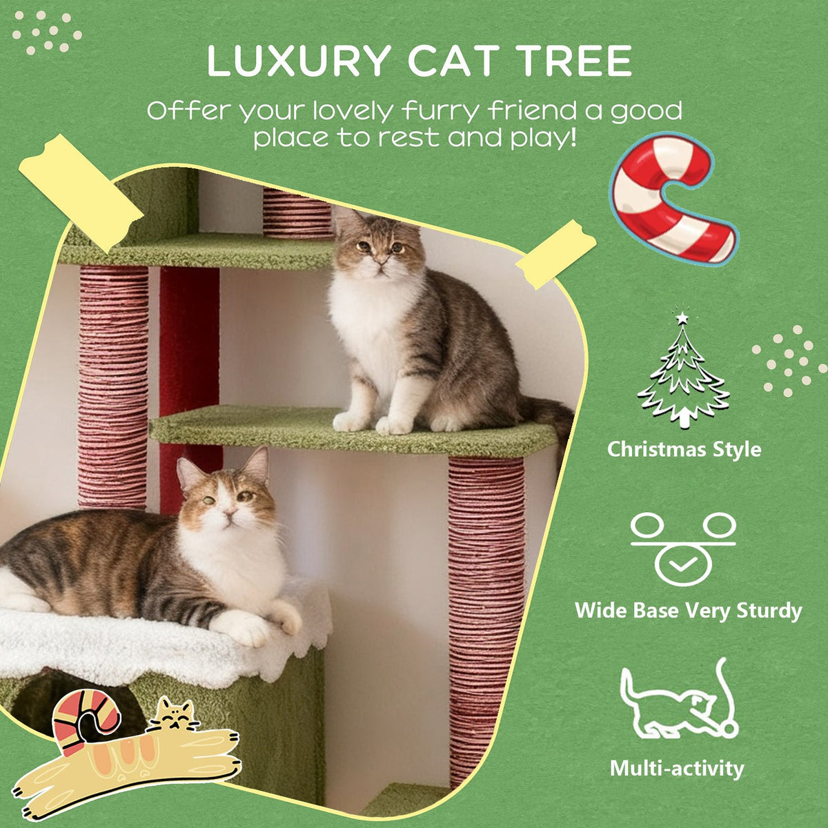 Wide Christmas Cat Tree Tower for Indoor Cats with Multi-Level Design, photo 2 of 10