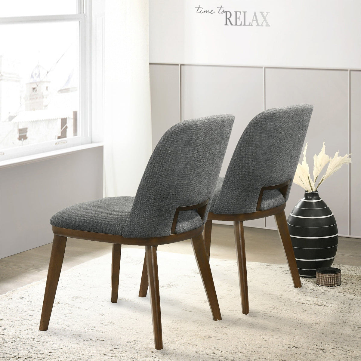 Modern Dining Chair Set of 2 with Walnut Base - Gray or Dark Gray, photo 7 of 31