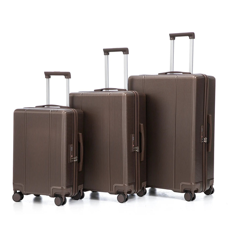 3 Piece ABS Spinner Wheel Luggage Set - Brown by HouseOfZazla