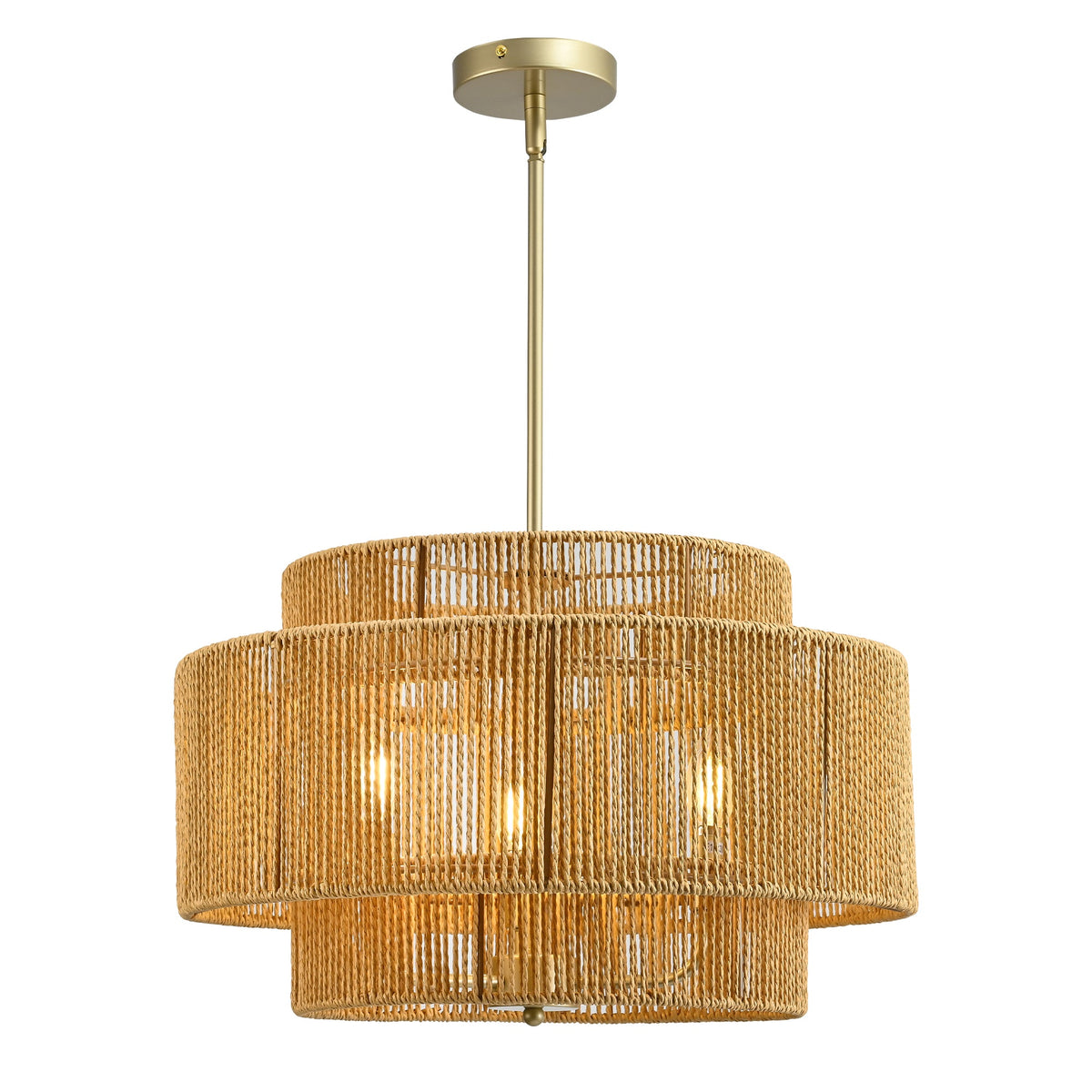 Boho Rattan Chandelier with Rustic Modern 3-Light Design - Natural Finish