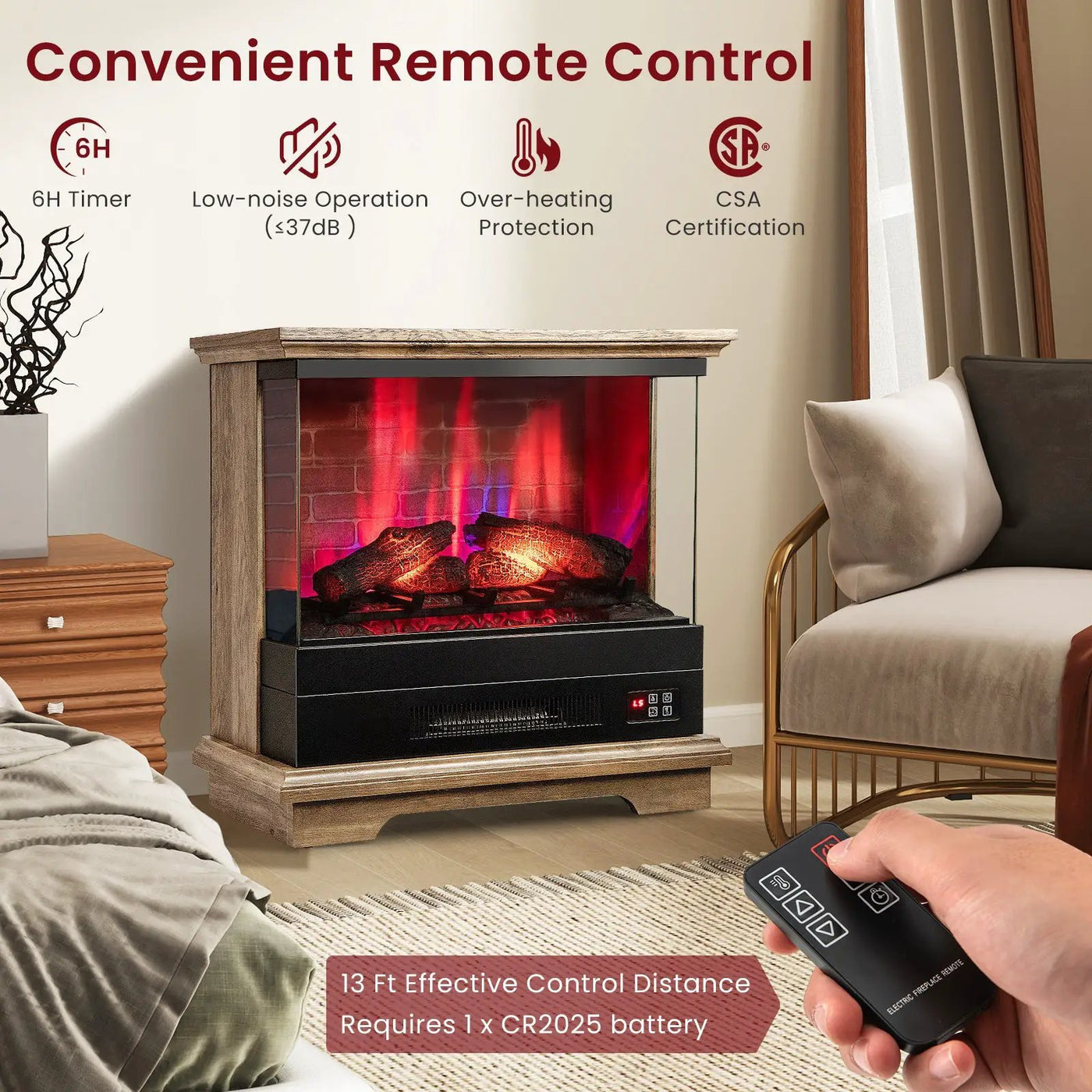 27 Inch Freestanding Fireplace with Remote Control by DirectDeals