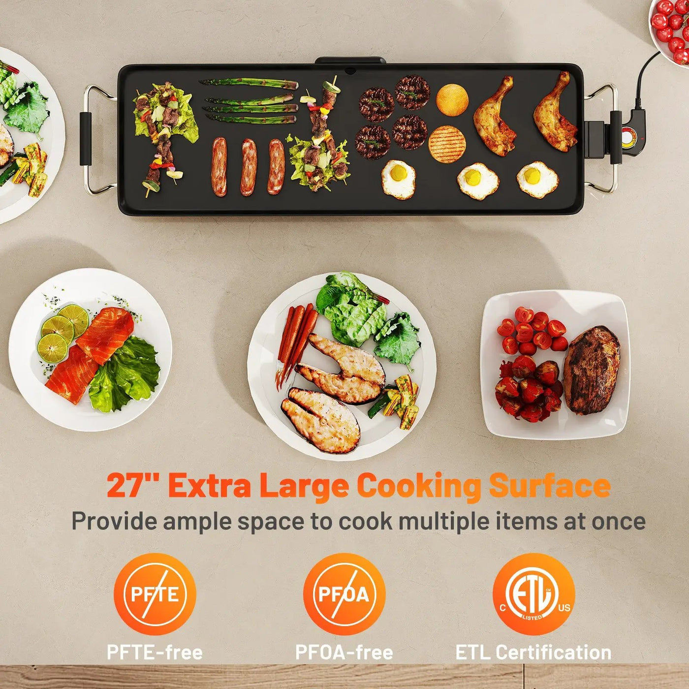 35 Inch Large Electric Griddle Nonstick BBQ Grill with Adjustable Temperature by DirectDeals