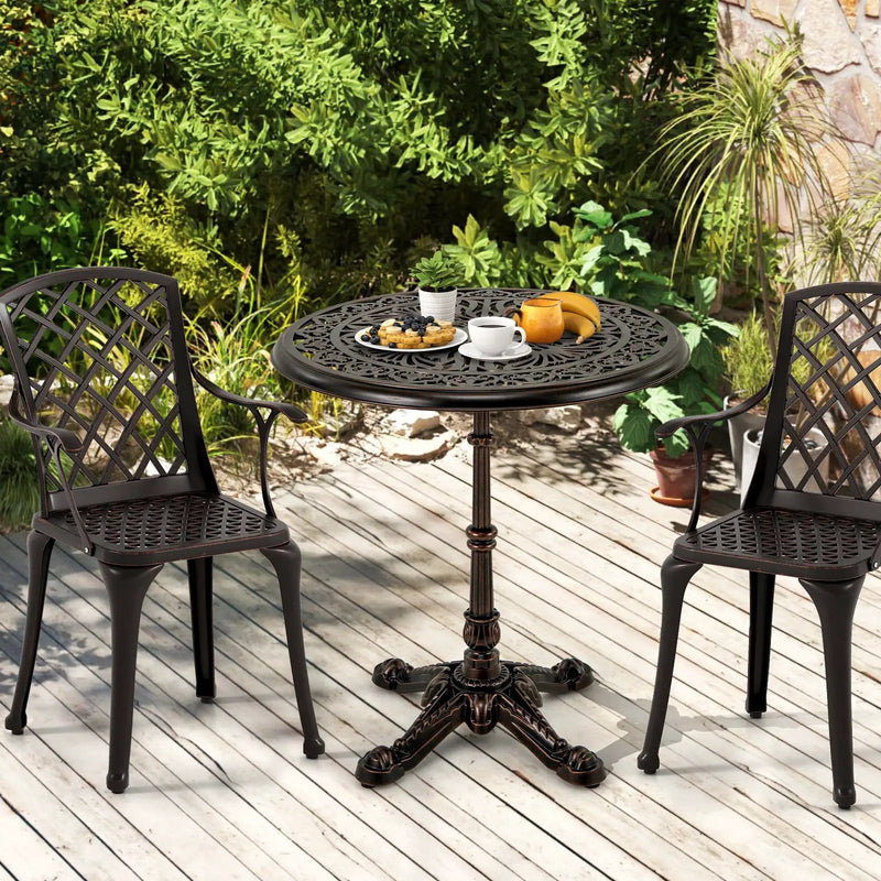 27Inch Round Cast Aluminum Patio Bistro Table with Hollow Top-Copper by DirectDeals