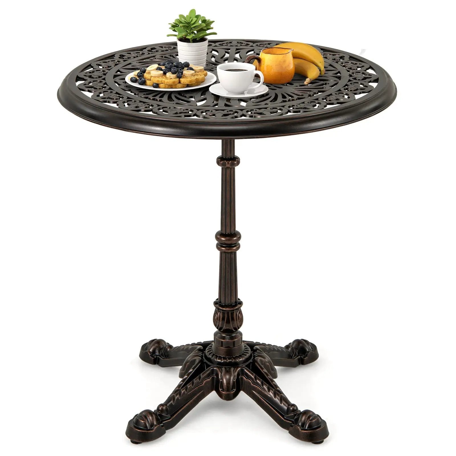 27Inch Round Cast Aluminum Patio Bistro Table with Hollow Top-Copper by DirectDeals