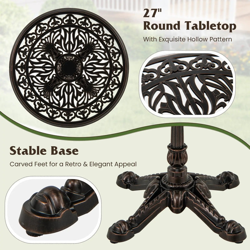 27Inch Round Cast Aluminum Patio Bistro Table with Hollow Top-Copper by DirectDeals