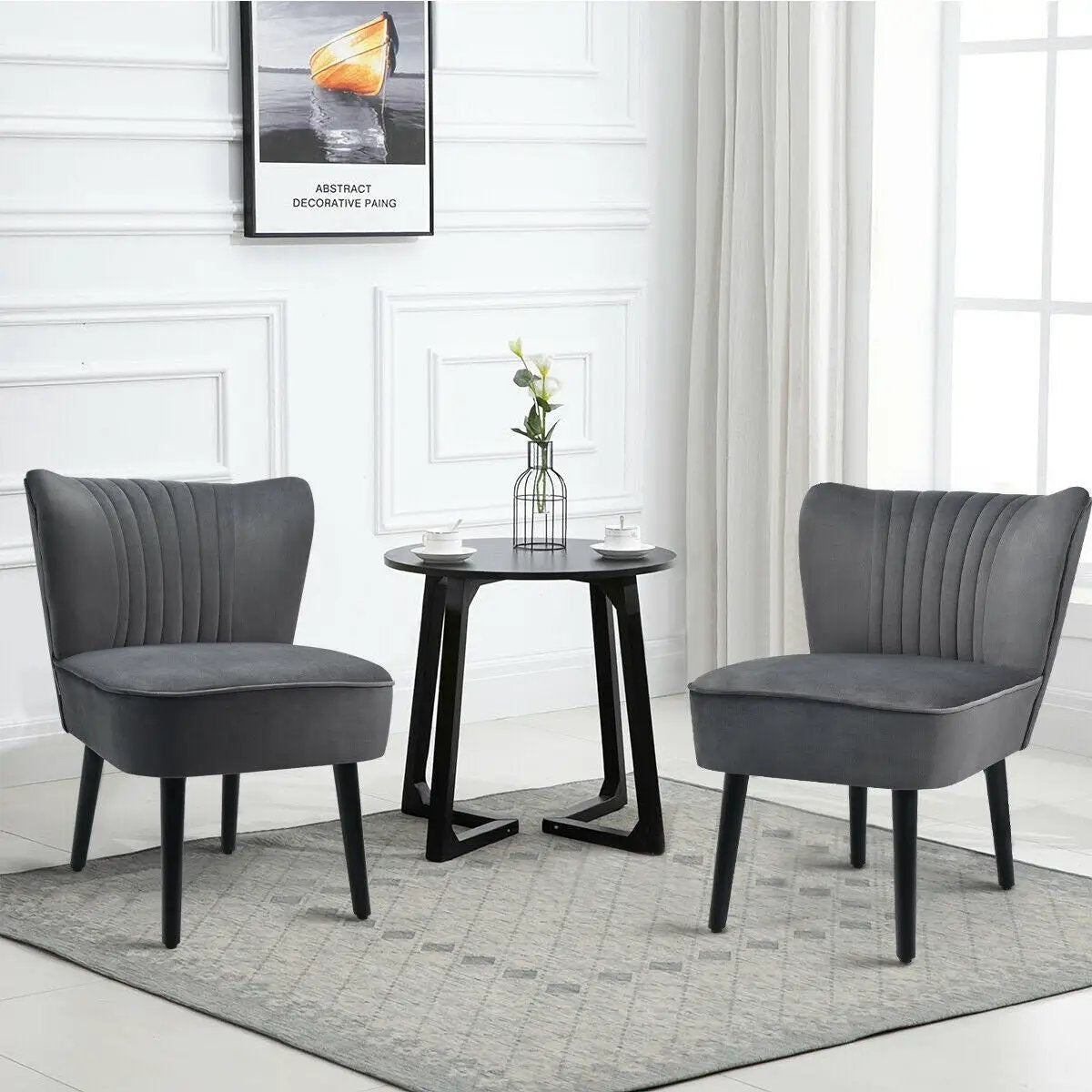 Set of 2 Upholstered Modern Leisure Club Chairs with Solid Wood Legs by DirectDeals