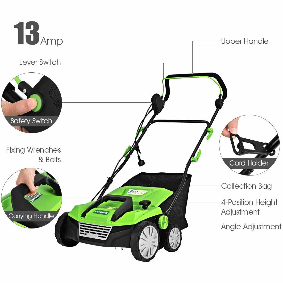 15 Inch 13 Amp Electric Scarifier with Collection Bag and Removable Blades by DirectDeals