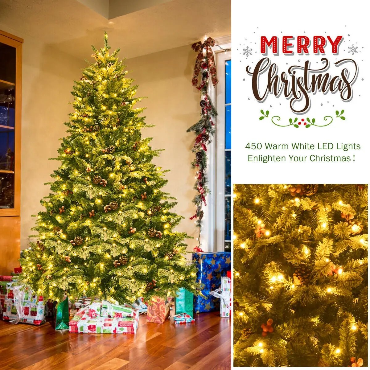 6.5 Feet Pre-lit Snow Flocked Hinged Artificial Christmas Tree by DirectDeals