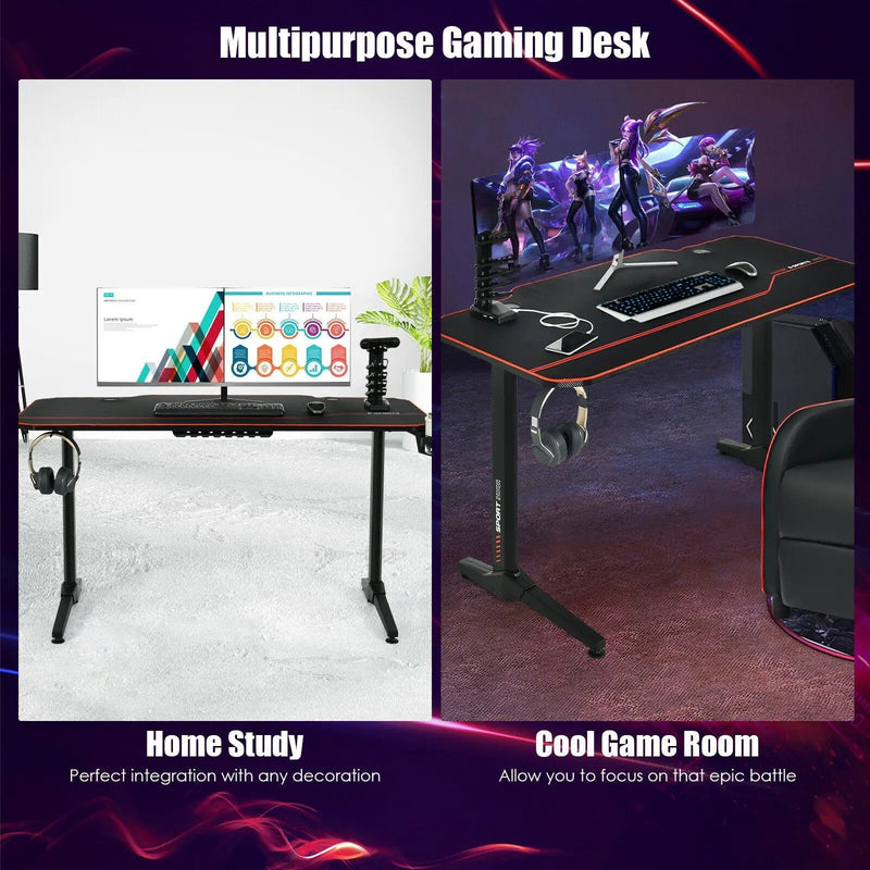 55 Inch Gaming Desk with Free Mouse Pad with Carbon Fiber Surface by DirectDeals