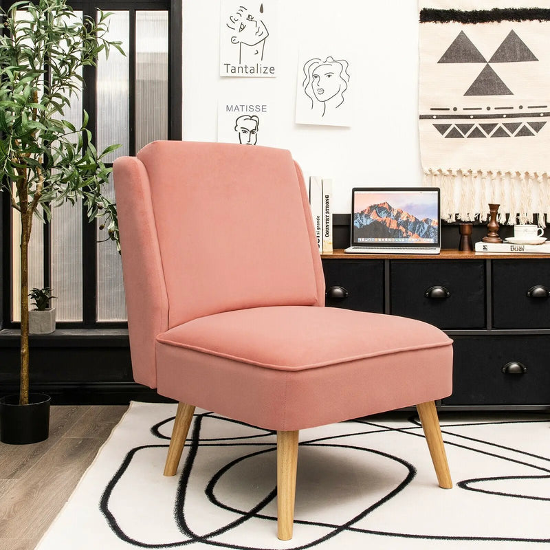 Velvet Accent Armless Side Chair with Rubber Wood Legs for Bedroom by DirectDeals