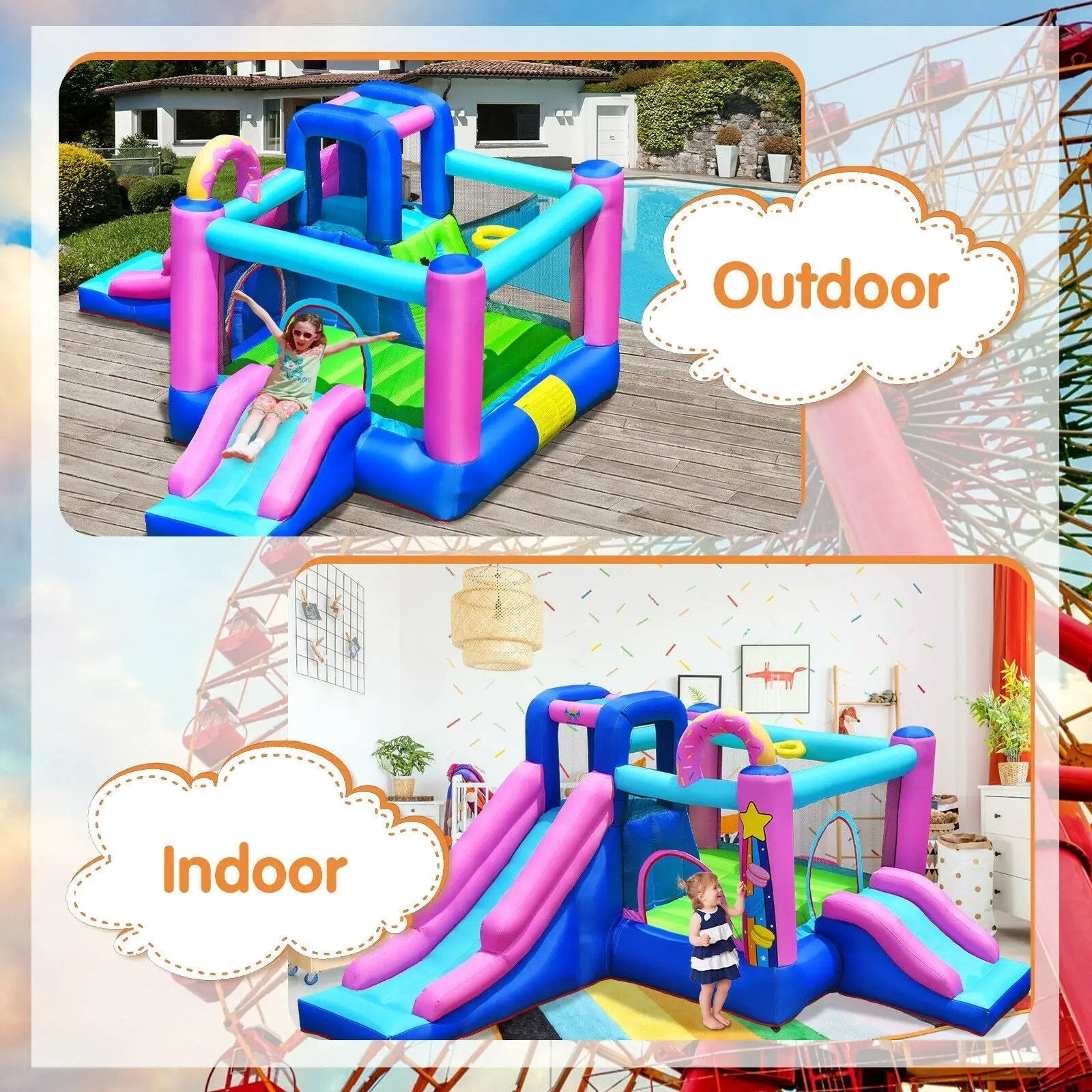 Inflatable Bounce Castle with Dual Slides and Climbing Wall without Blower by DirectDeals