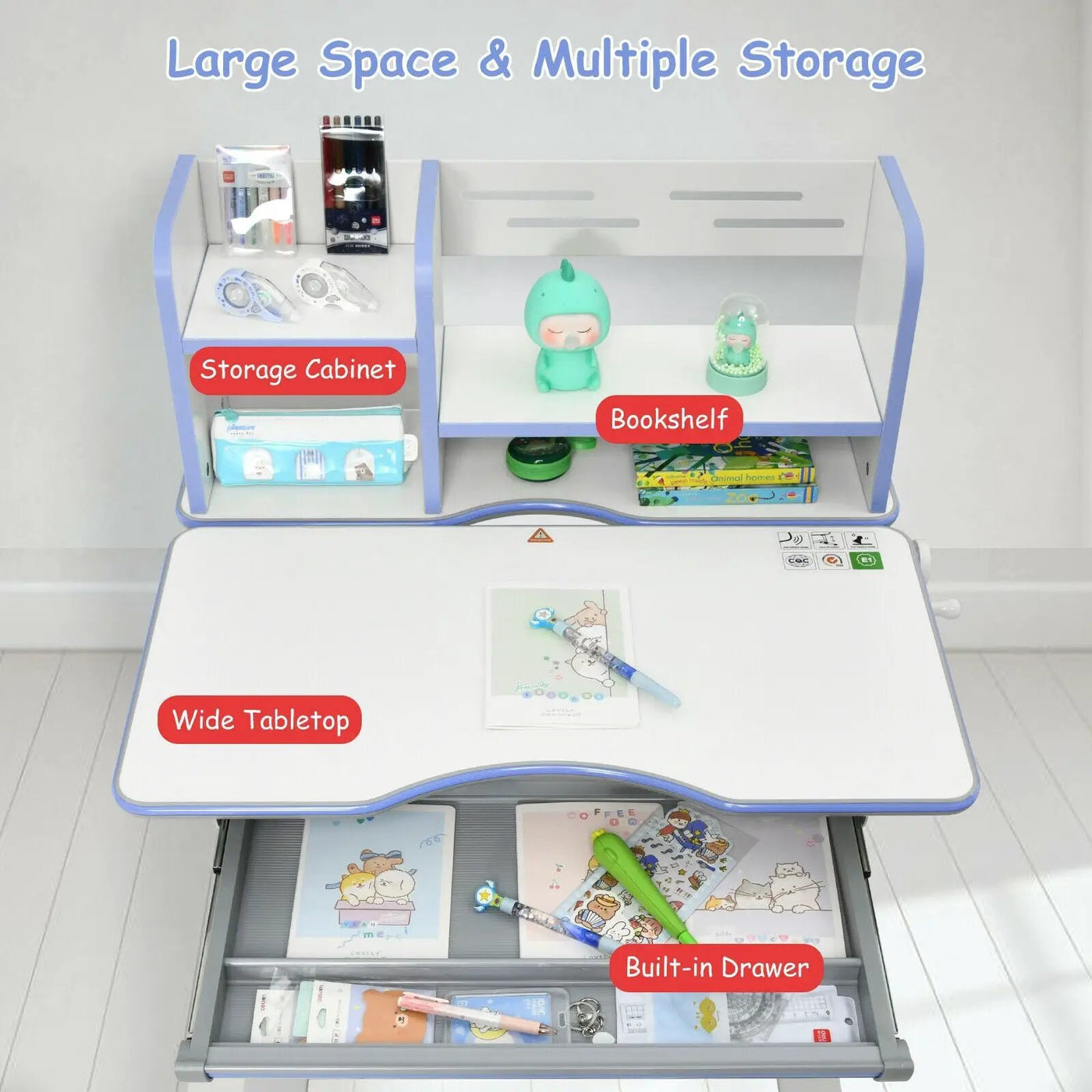 Kids Multifunctional Writing Desk with Tilt Desktop and Book Shelf by DirectDeals