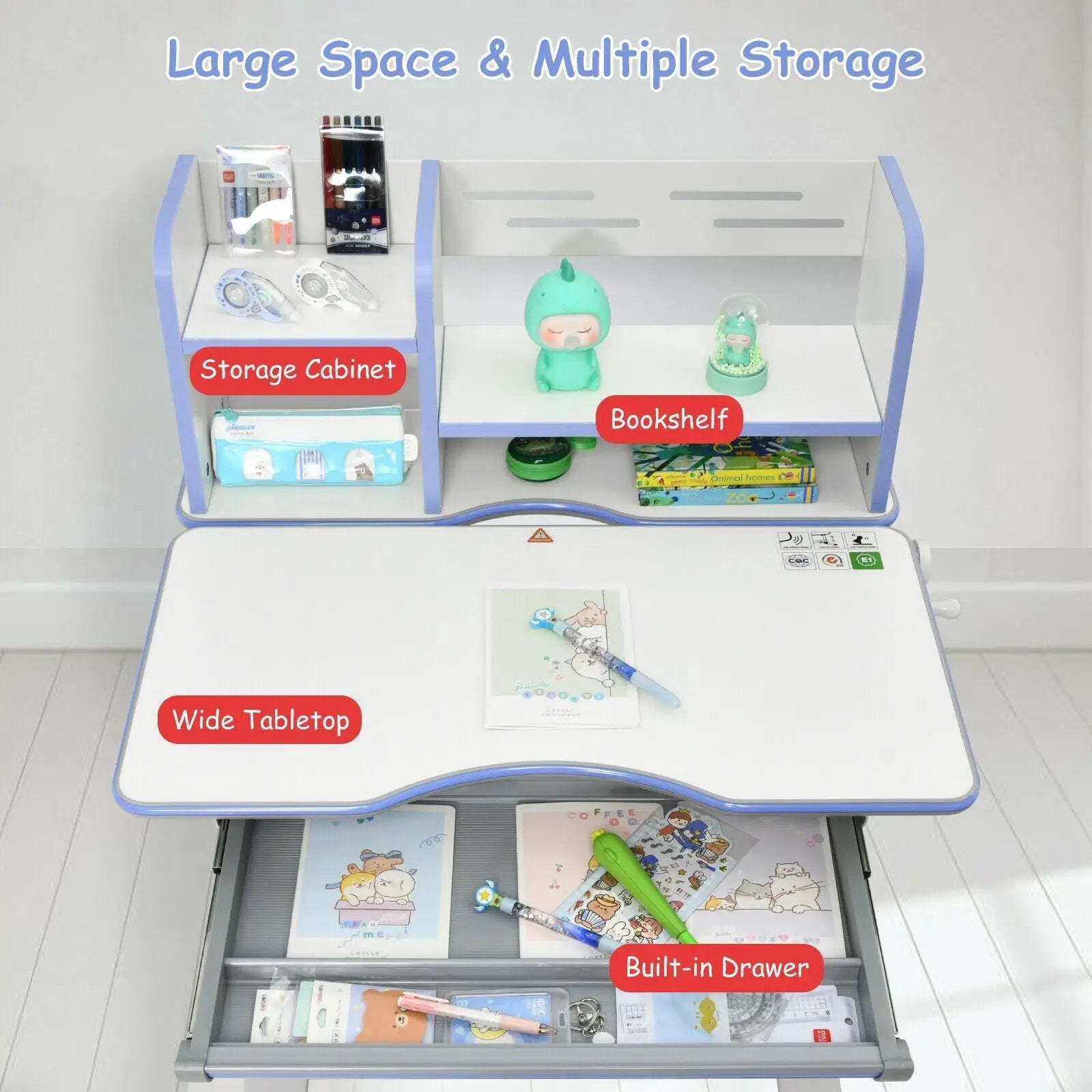 Kids Multifunctional Writing Desk with Tilt Desktop and Book Shelf by DirectDeals
