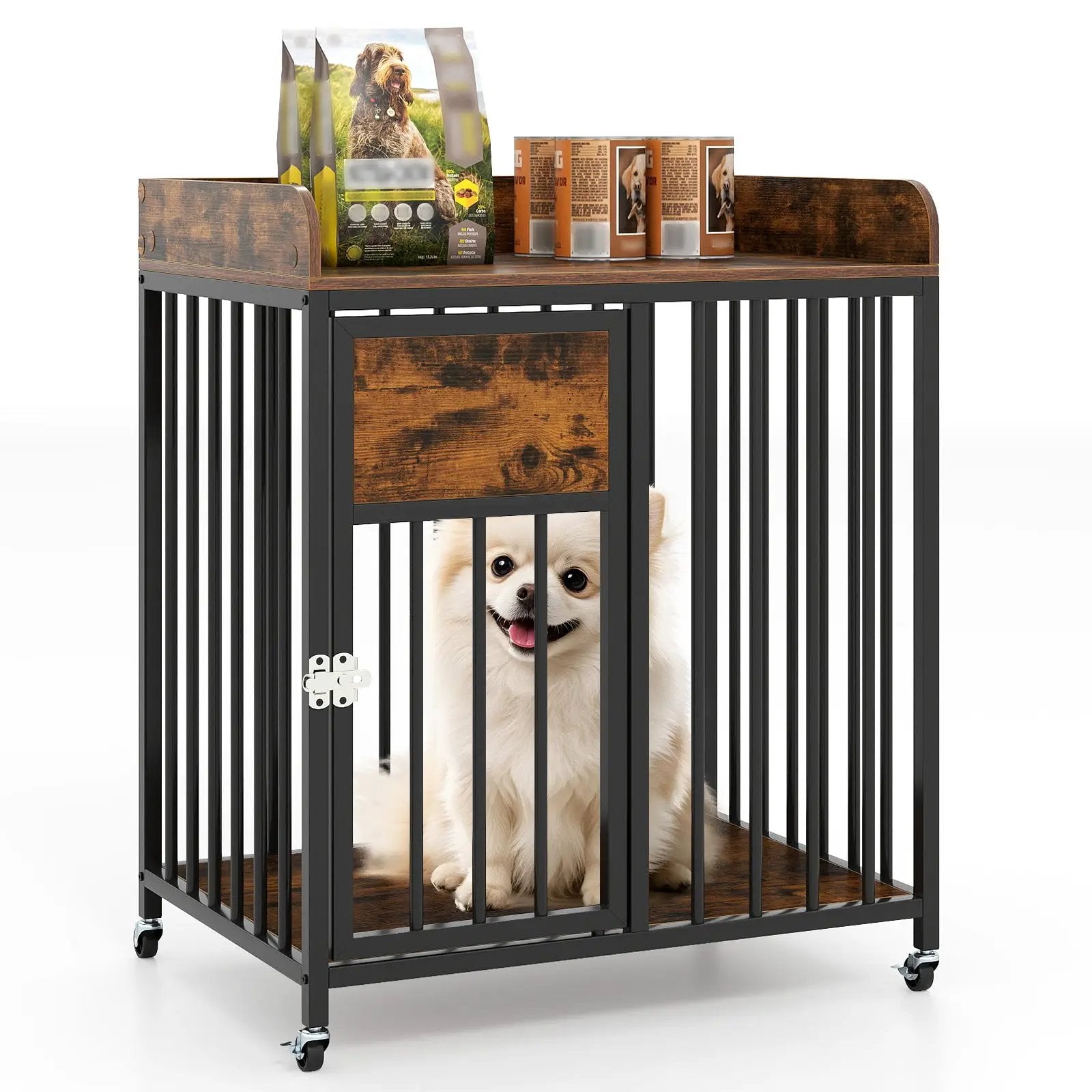 27.5 Inch Dog Crate Furniture with Wheels for Small Dogs and Puppies-Rustic Brown by DirectDeals