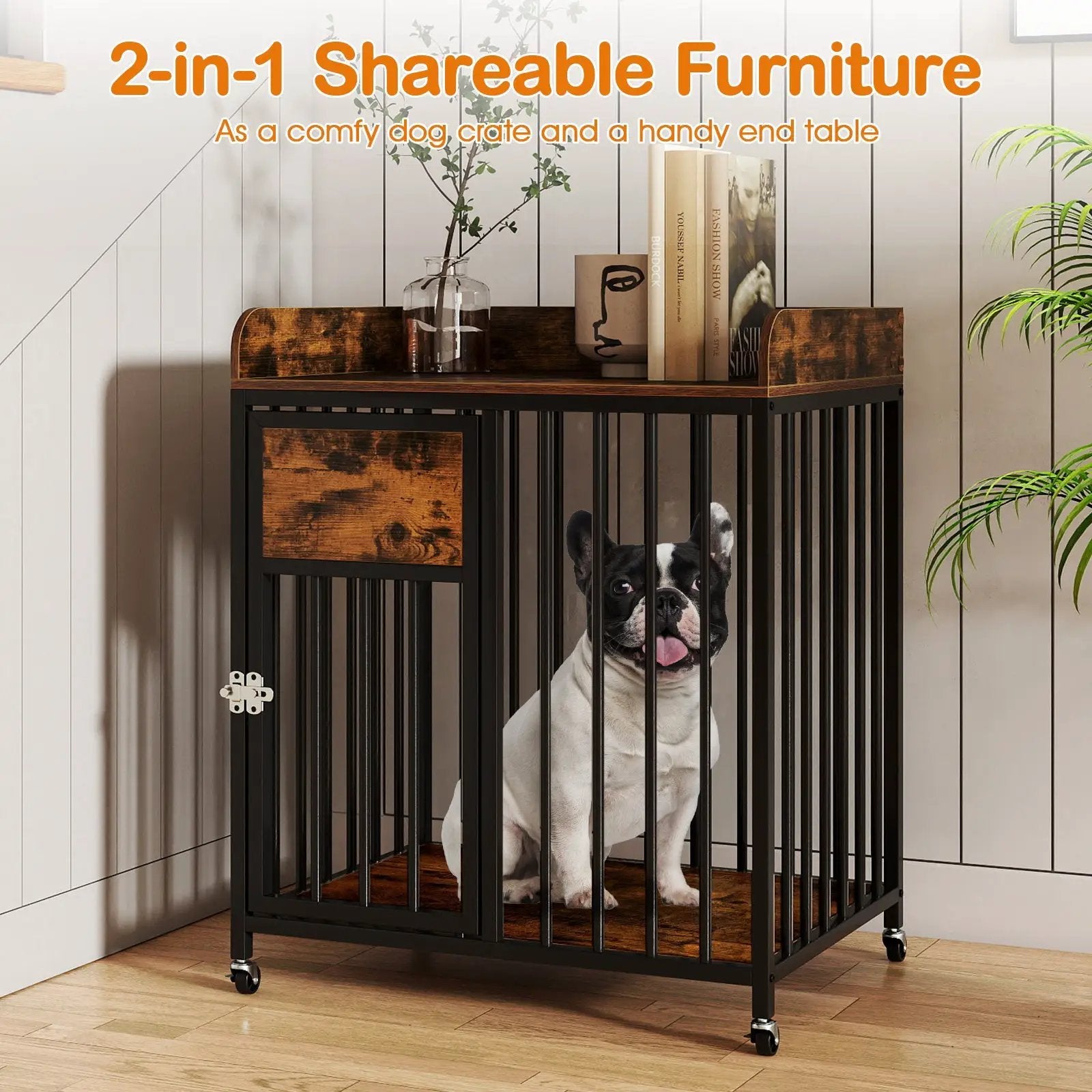 27.5 Inch Dog Crate Furniture with Wheels for Small Dogs and Puppies-Rustic Brown by DirectDeals