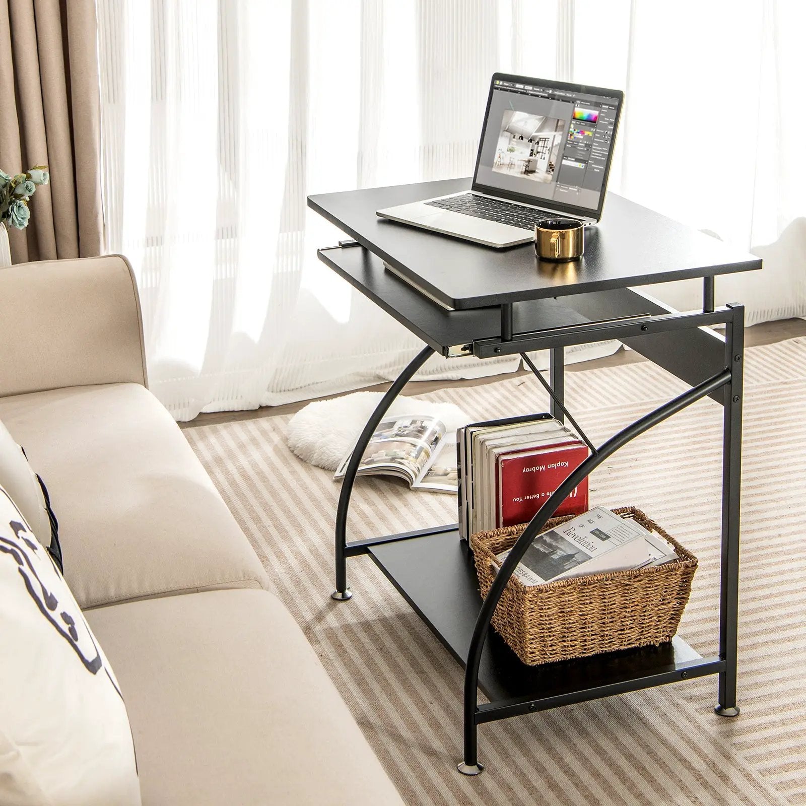 27.5 Inch Laptop Table Computer Desk for Small Spaces with Pull-out Keyboard Tray by DirectDeals