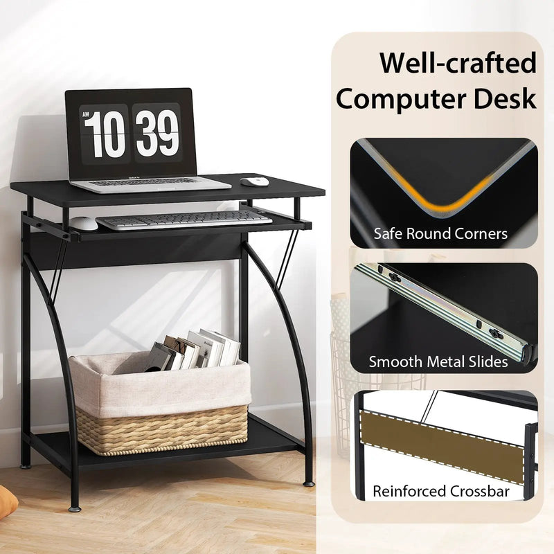 27.5 Inch Laptop Table Computer Desk for Small Spaces with Pull-out Keyboard Tray by DirectDeals