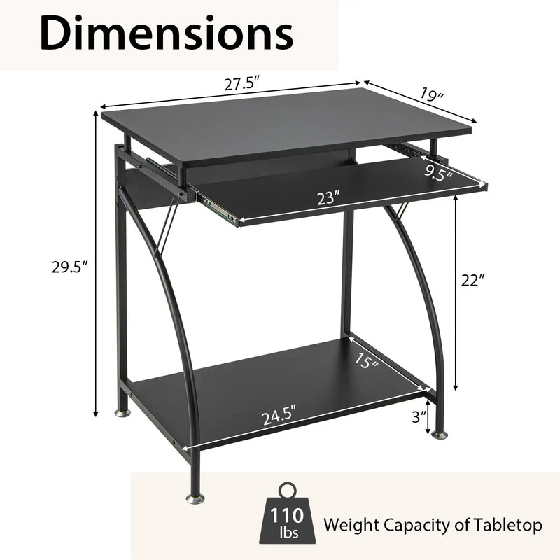 27.5 Inch Laptop Table Computer Desk for Small Spaces with Pull-out Keyboard Tray by DirectDeals