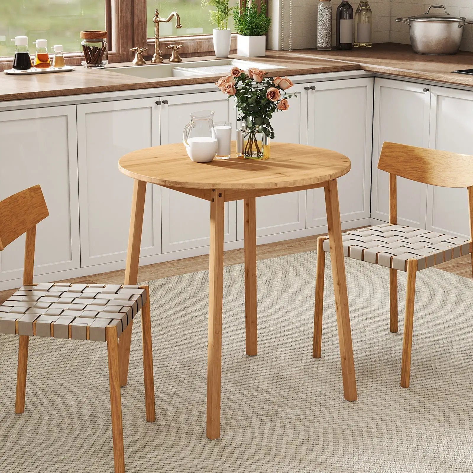 27.5 Inch Round Bamboo Dining Table for 2-4 Person-Natural by DirectDeals