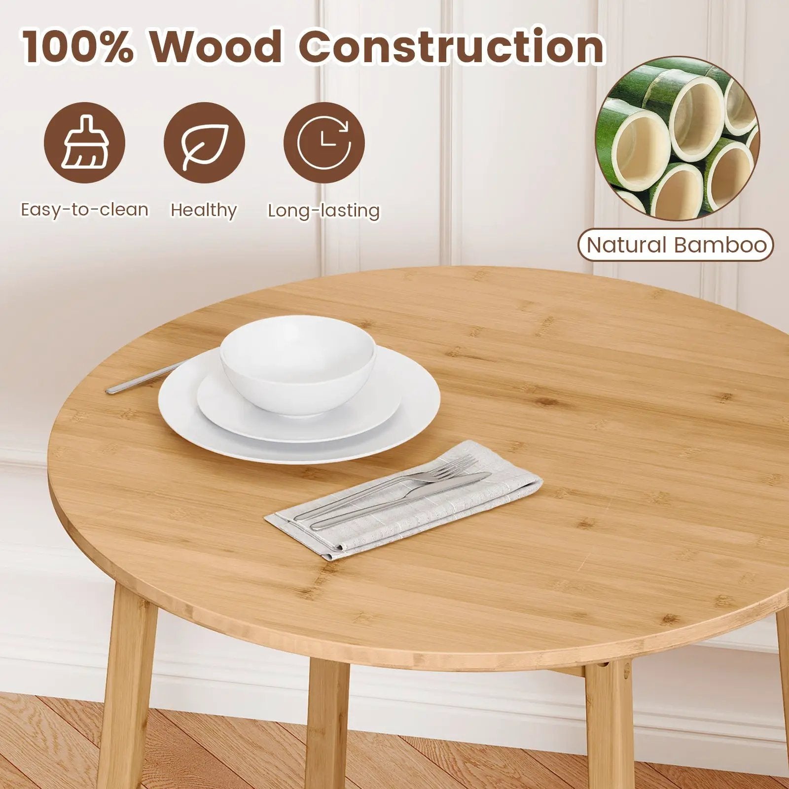 27.5 Inch Round Bamboo Dining Table for 2-4 Person-Natural by DirectDeals