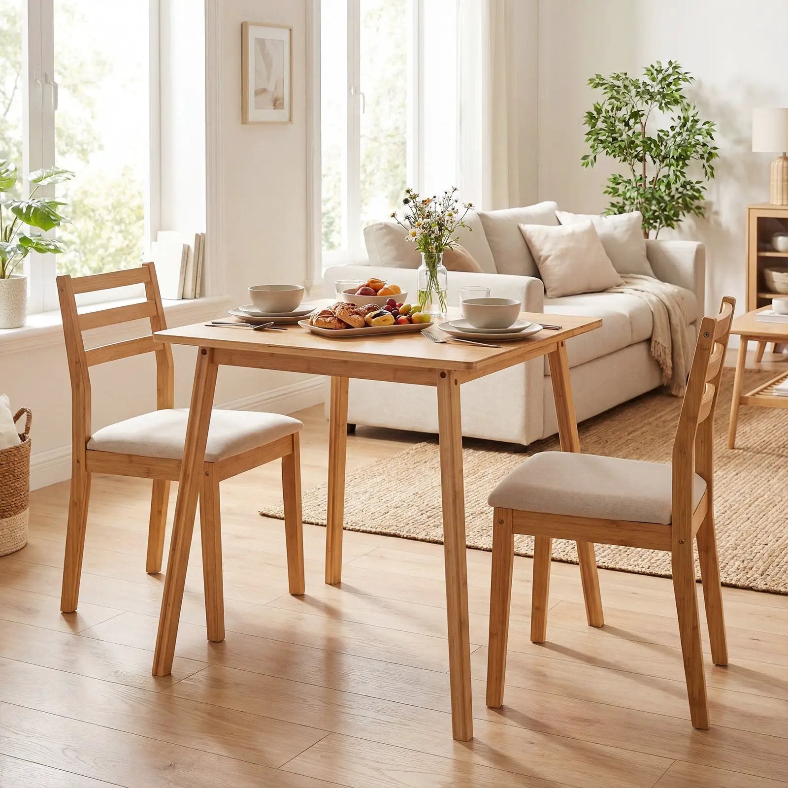27.5 Inch Square Bamboo Dining Table for 2-4 People-Natural by DirectDeals