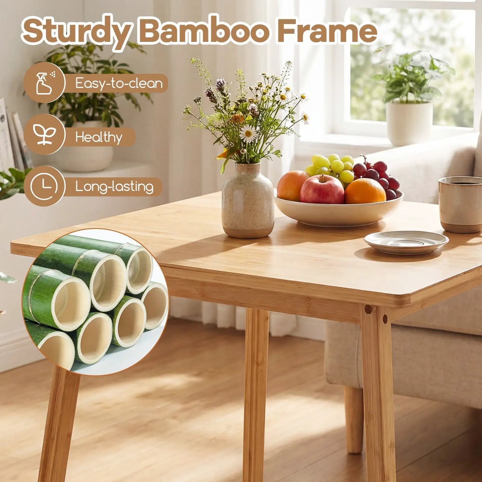 27.5 Inch Square Bamboo Dining Table for 2-4 People-Natural by DirectDeals