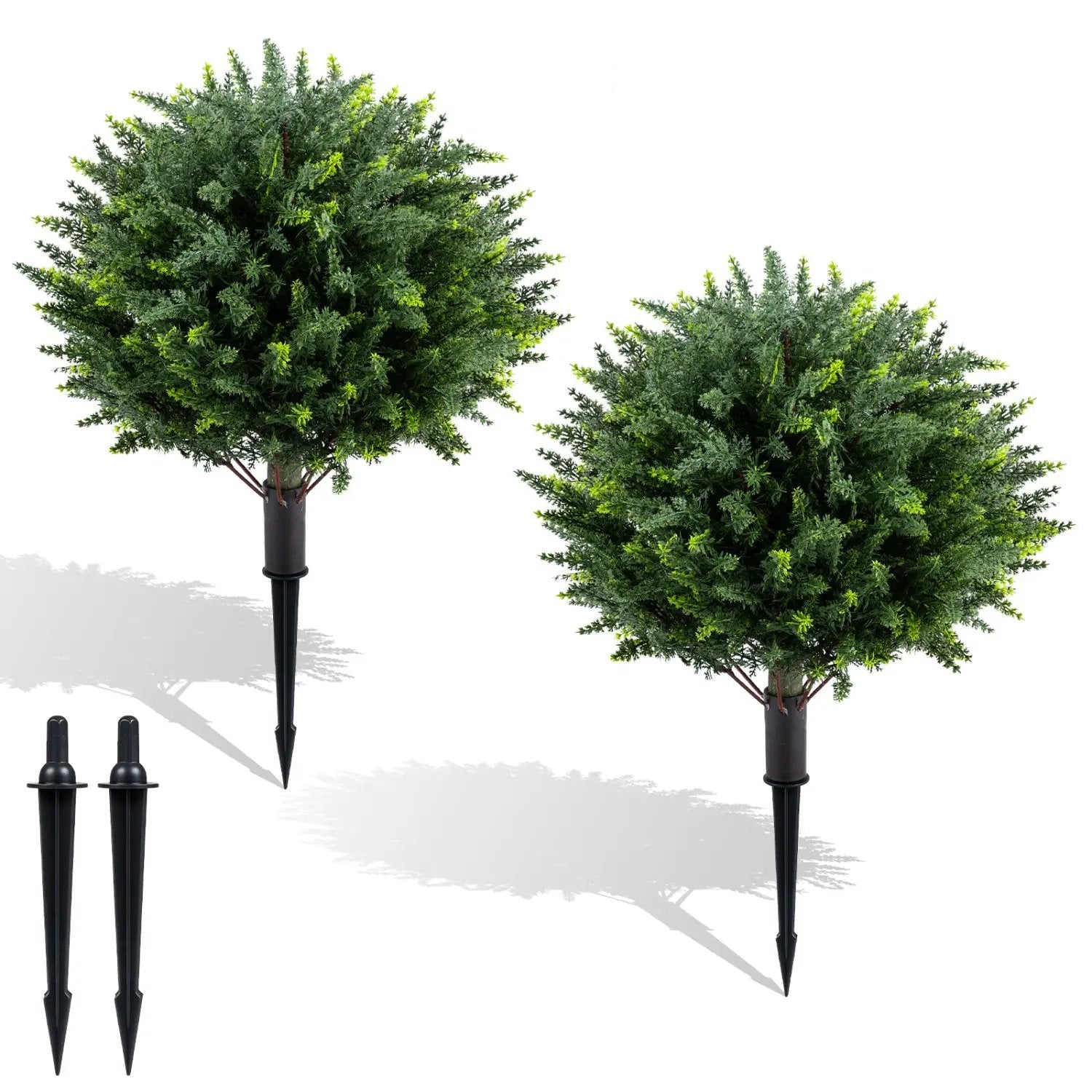 Artificial Cypress Topiary Trees 27.5" with Ground Spikes Set of 2 by DirectDeals