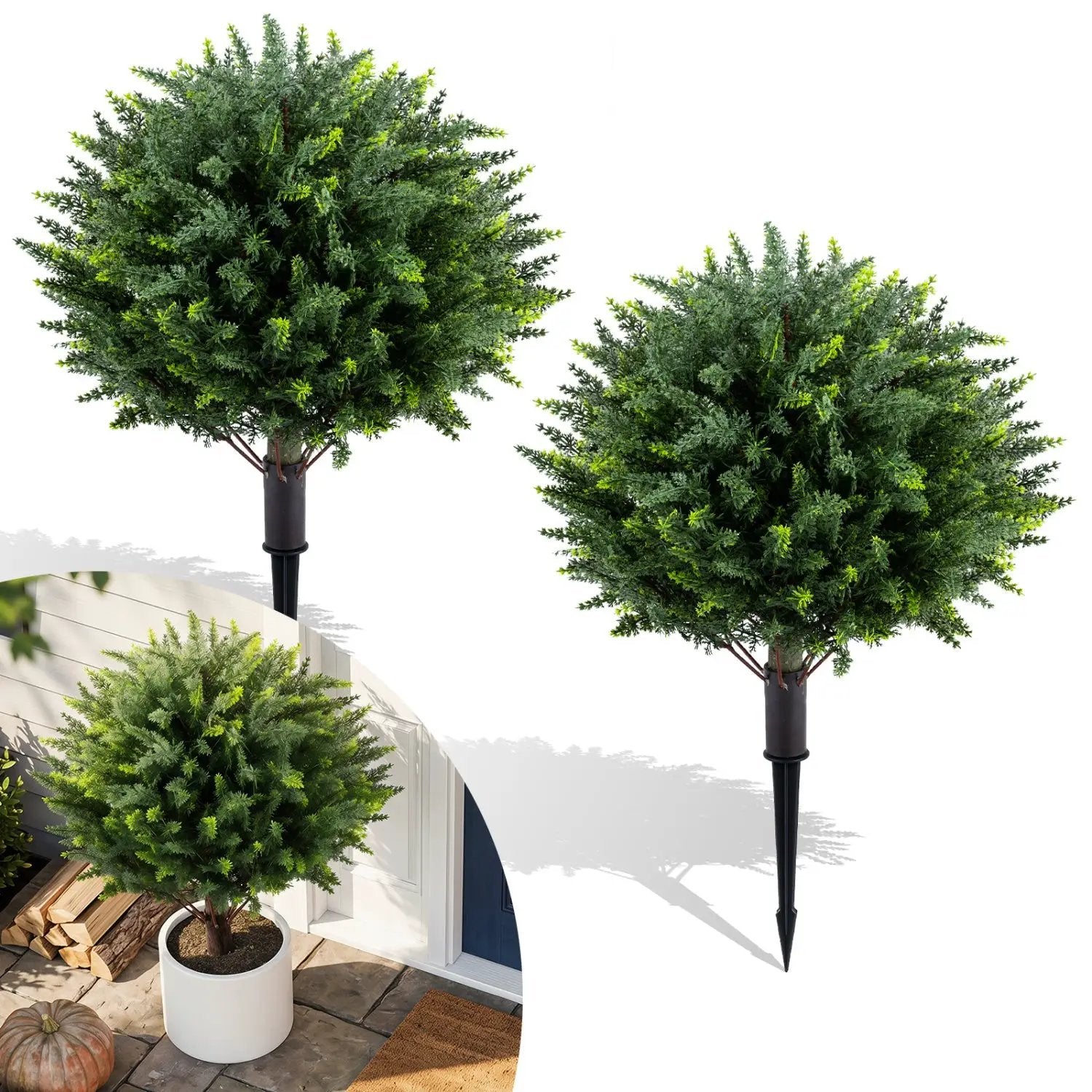 Artificial Cypress Topiary Trees 27.5" with Ground Spikes Set of 2 by DirectDeals
