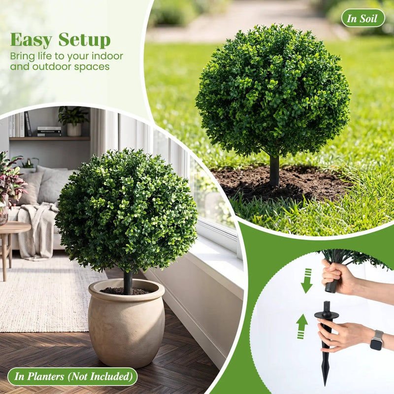 Artificial Boxwood Topiary Trees 27" Set of 2 with Ground Spikes by DirectDeals