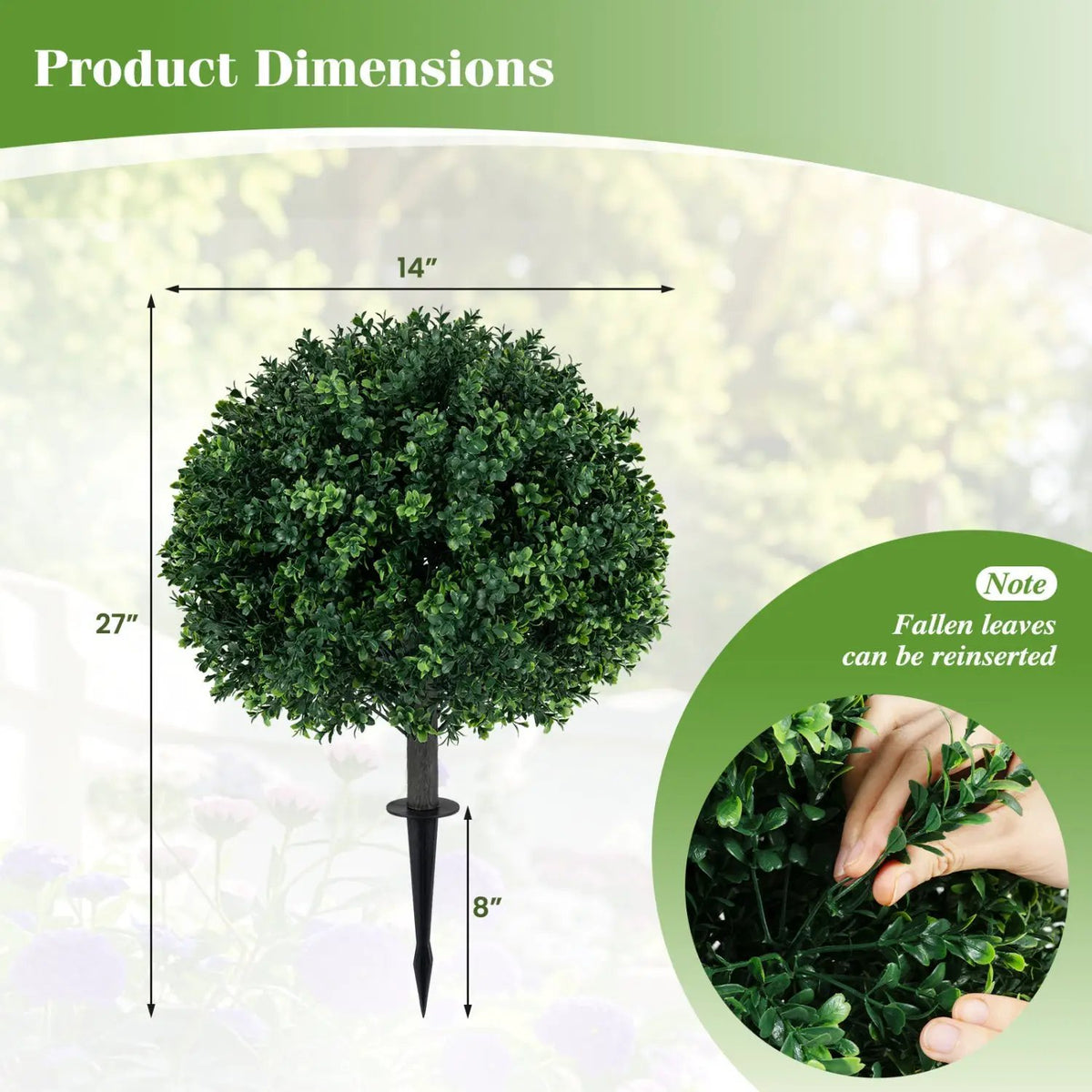 Artificial Boxwood Topiary Trees 27" Set of 2 with Ground Spikes by DirectDeals