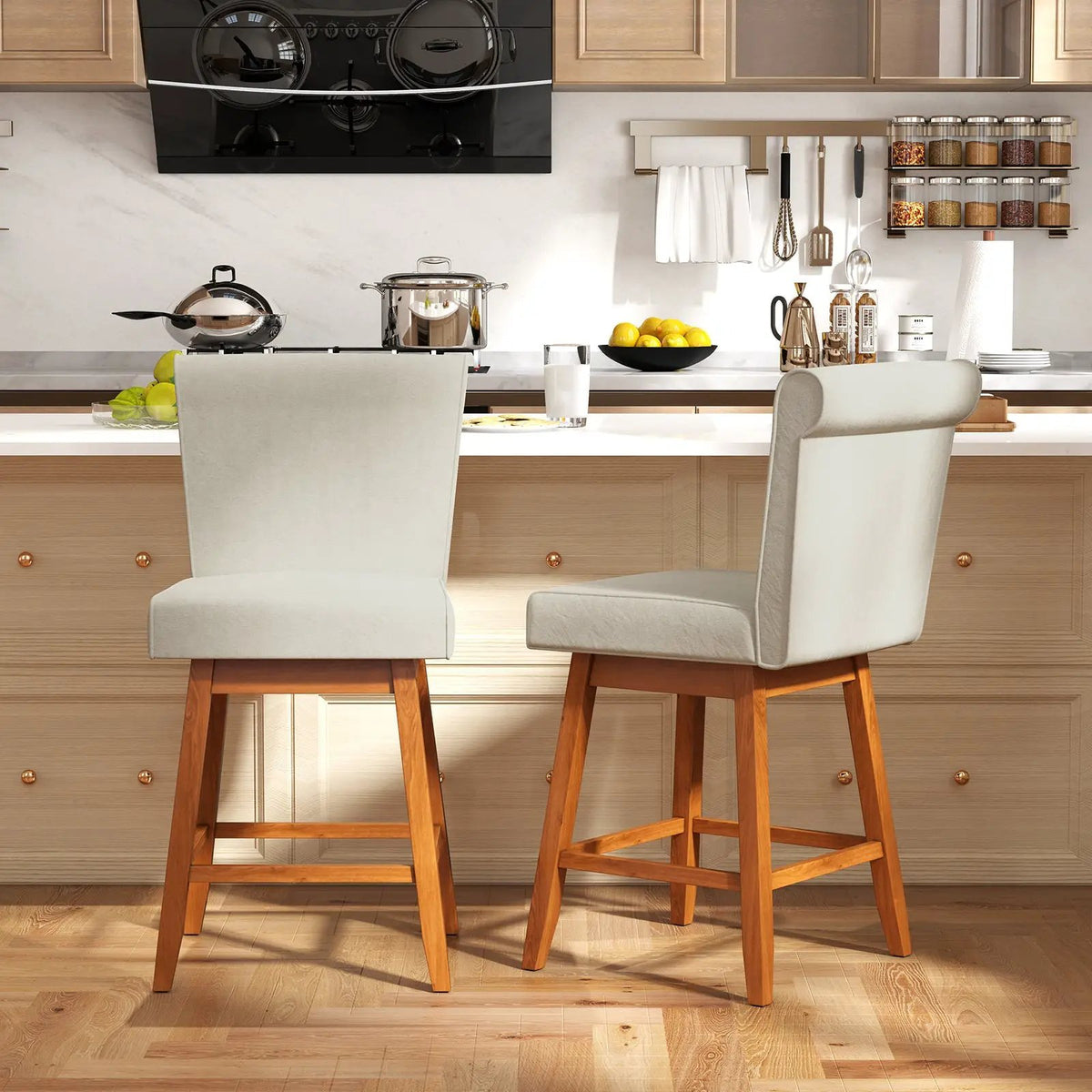 27 Inch Counter Height Bar Chairs with Rubber Wood Legs Set of 2 by DirectDeals