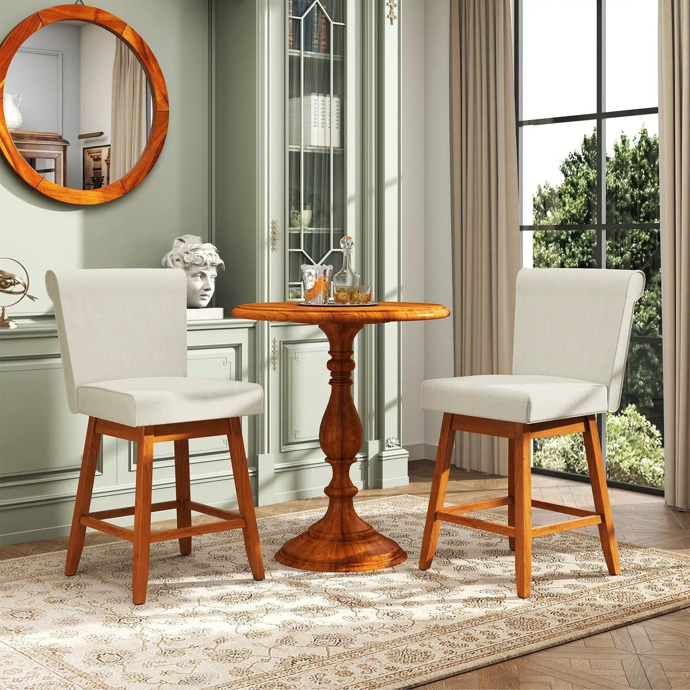 27 Inch Counter Height Bar Chairs with Rubber Wood Legs Set of 2 by DirectDeals