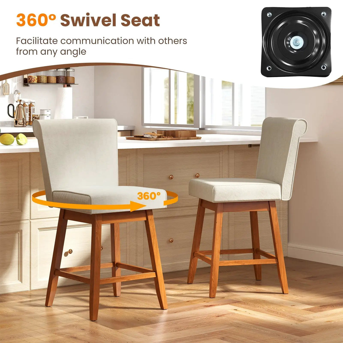 27 Inch Counter Height Bar Chairs with Rubber Wood Legs Set of 2 by DirectDeals