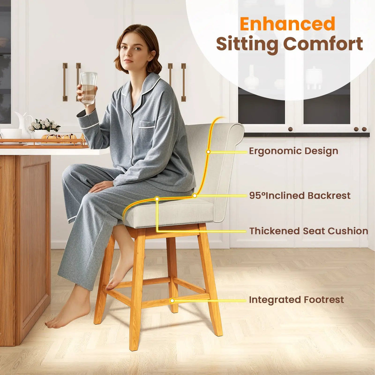 27 Inch Counter Height Bar Chairs with Rubber Wood Legs Set of 2 by DirectDeals
