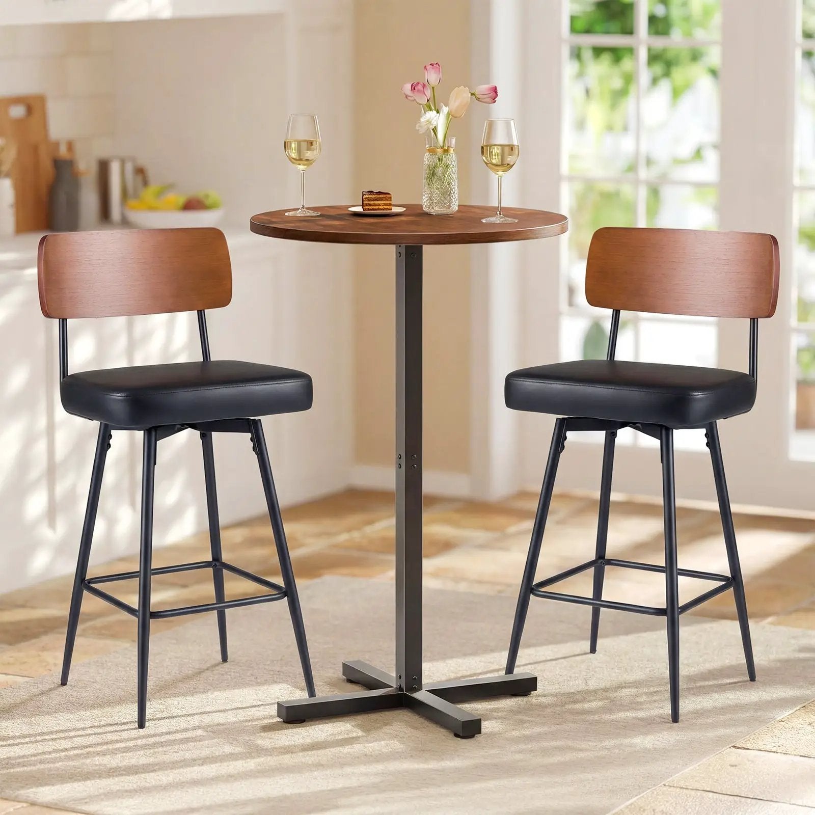 27 Inch Padded Counter Barstools Set of 2 with Metal Legs by DirectDeals