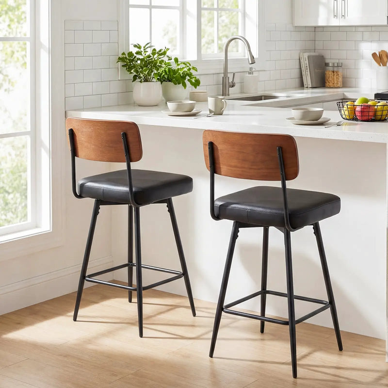 27 Inch Padded Counter Barstools Set of 2 with Metal Legs by DirectDeals
