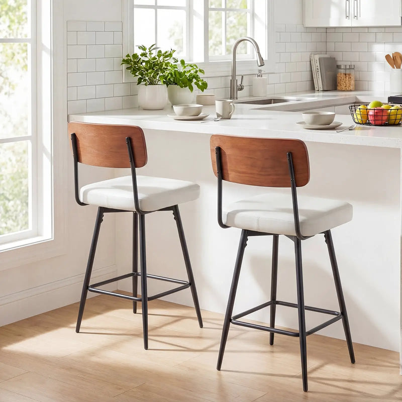 27 Inch Padded Counter Barstools Set of 2 with Metal Legs by DirectDeals