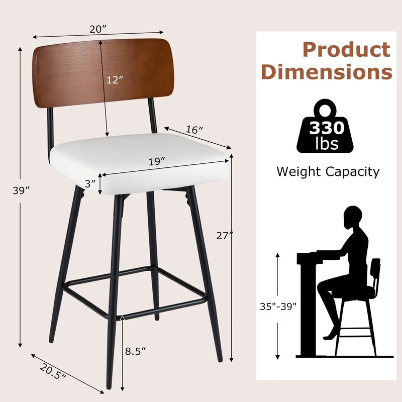 27 Inch Padded Counter Barstools Set of 2 with Metal Legs by DirectDeals